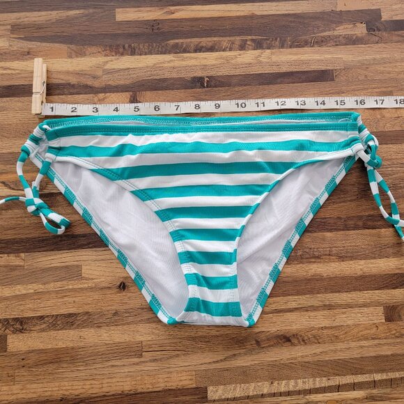 NWOT Mossimo Green & White Striped Bikini Swim Bottoms - Picture 2 of 6